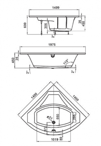 Акриловая ванна VAGNERPLAST VERONELA CORNER 1400х1400х450 см. фото 3