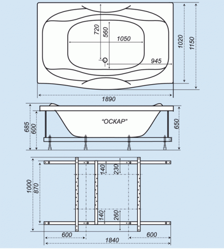 Акриловая ванна Тритон Оскар (1890х1150) фото 3