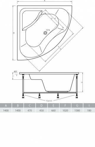 Акриловая ванна ALPEN Indiana 140 фото 3