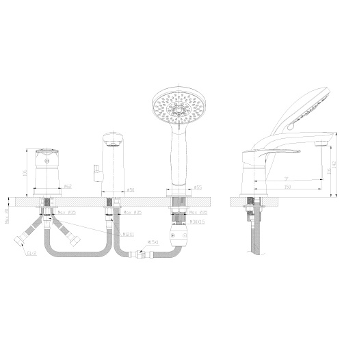 Смеситель для ванны Rossinka T (T40-39) фото 2