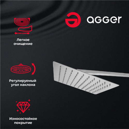 Душевая система Agger Great A2893300 смеситель с изливом, хром фото 16