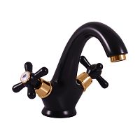 MK128.5CMATZ MORAVA RETRO - смеситель классический для умывальника, ЦВЕТ ЧЕРНЫЙ МАТОВЫЙ/ЗОЛОТО RAV Slezak