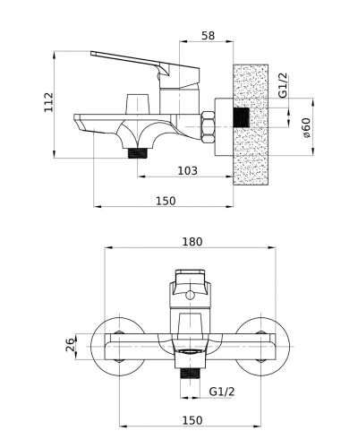 Orange FLAT M12-100cr Смеситель для ванны/душа фото 2