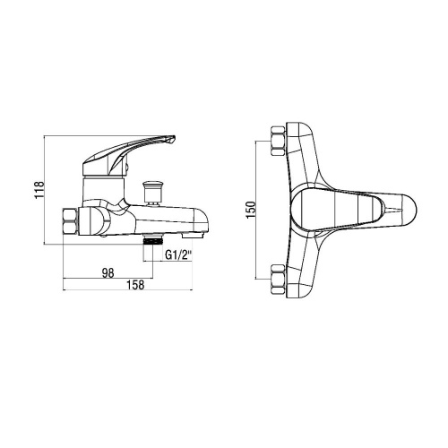 OneLife P11-100cr полимерный смеситель для ванны/душа, хром фото 2