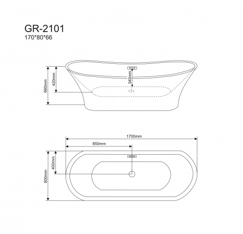 Ванна отдельностоящая Grossman Grossman GR-2101 (170x80x66) GROSSMAN 1 место фото 4