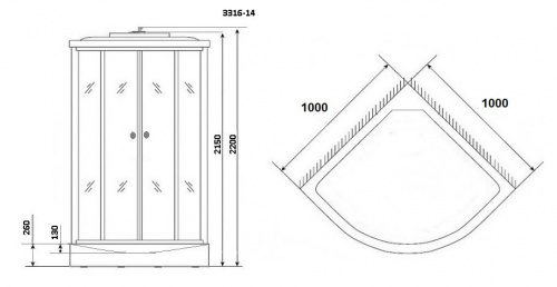 Душевая кабина Niagara NG-3316-14 (1000х1000х2150) низкий поддон(26см) стекло МАТОВОЕ 4 места фото 2