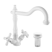 MK121.5/8B MORAVA RETRO - смеситель классический для умывальника, CLICK-CLACK, БЕЛЫЙ ГЛЯНЦЕВЫЙ RAV Slezak