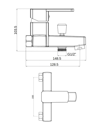 OneLife P06-100b полимерный смеситель для ванны/душа, черный фото 2