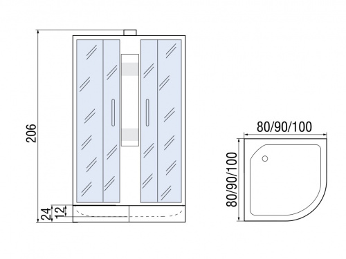 МОНОМАХ Б/К  90/24 С МЗ Душевая кабина, б/крыши, 900*900*210, полукруг фото 3