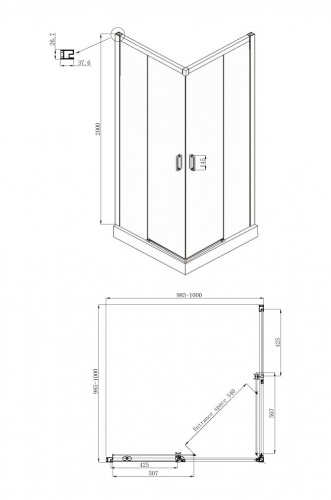 Душевое ограждение Ambassador Queen 11011204Black (1000x1000x2000), 1 место фото 8