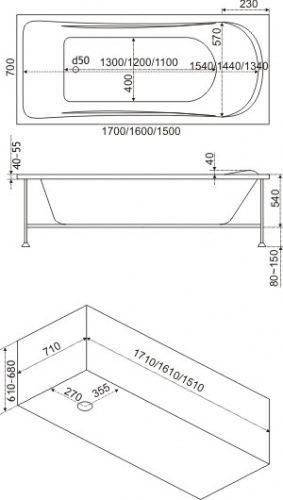 Акриловая ванна Бас Атланта 170х70 фото 3