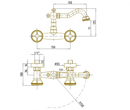 Смеситель настенный Bronze de Luxe ROYAL (10116) фото 2