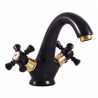 MK328.5CMATZ MORAVA RETRO - смеситель классический для умывальника, ЦВЕТ ЧЕРНЫЙ МАТОВЫЙ/ЗОЛОТО RAV Slezak